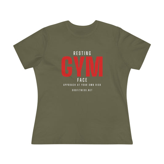 Resting Gym Face women's tee in Military Green - funny gym shirt by DoD Fitness