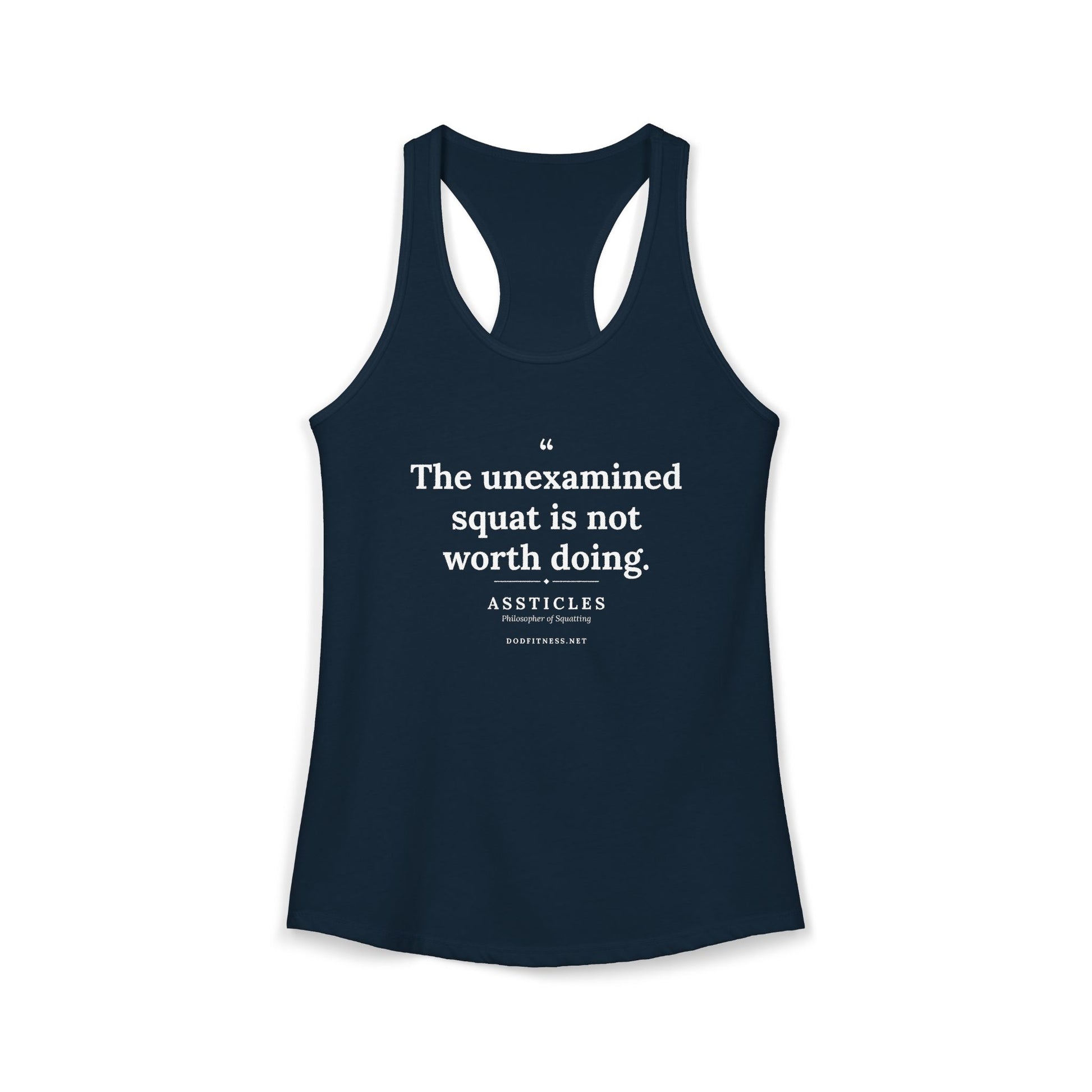 Assticles - The Unexamined Squat women's racerback tank - funny gym tank by DoD Fitness