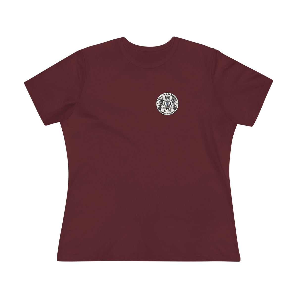 Thin Green Line women's tee in Maroon - funny gym shirt by DoD Fitness