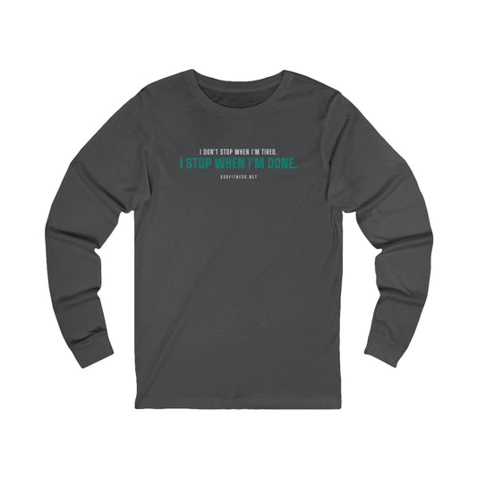 Tired long sleeve tee in Asphalt - funny gym shirt by DoD Fitness