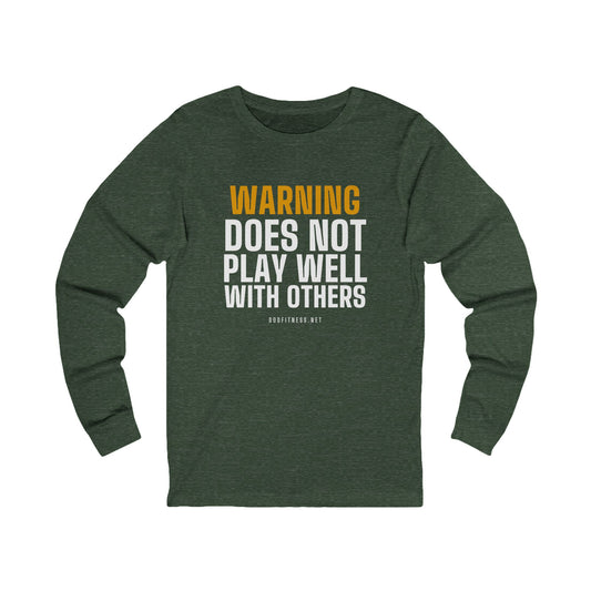 Warning Label long sleeve tee in Heather Forest - funny gym shirt by DoD Fitness