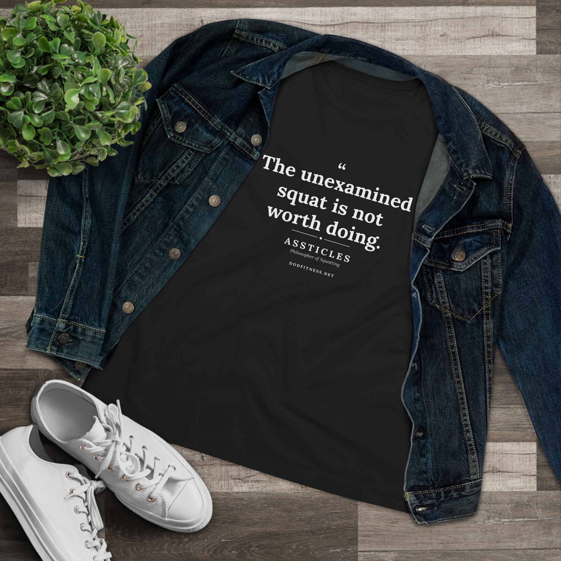 Assticles - The Unexamined Squat women's tee - funny gym shirt by DoD Fitness