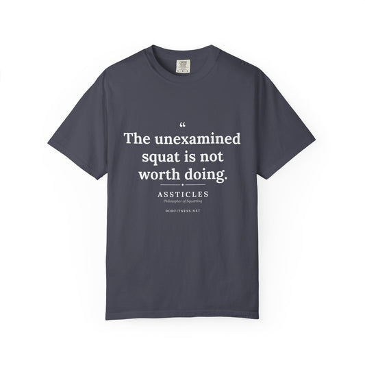 Assticles - The Unexamined Squat men's tee in Navy - funny gym shirt by DoD Fitness