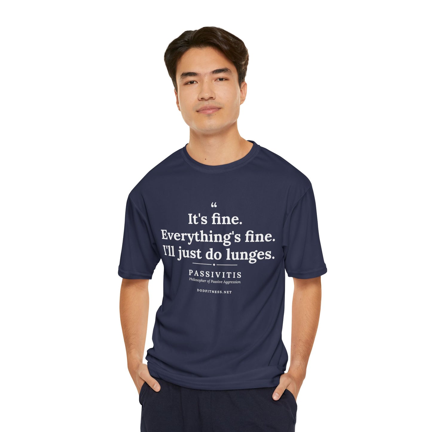 Passivitis - I'll Just Do Lunges performance tee in Navy - funny gym shirt by DoD Fitness