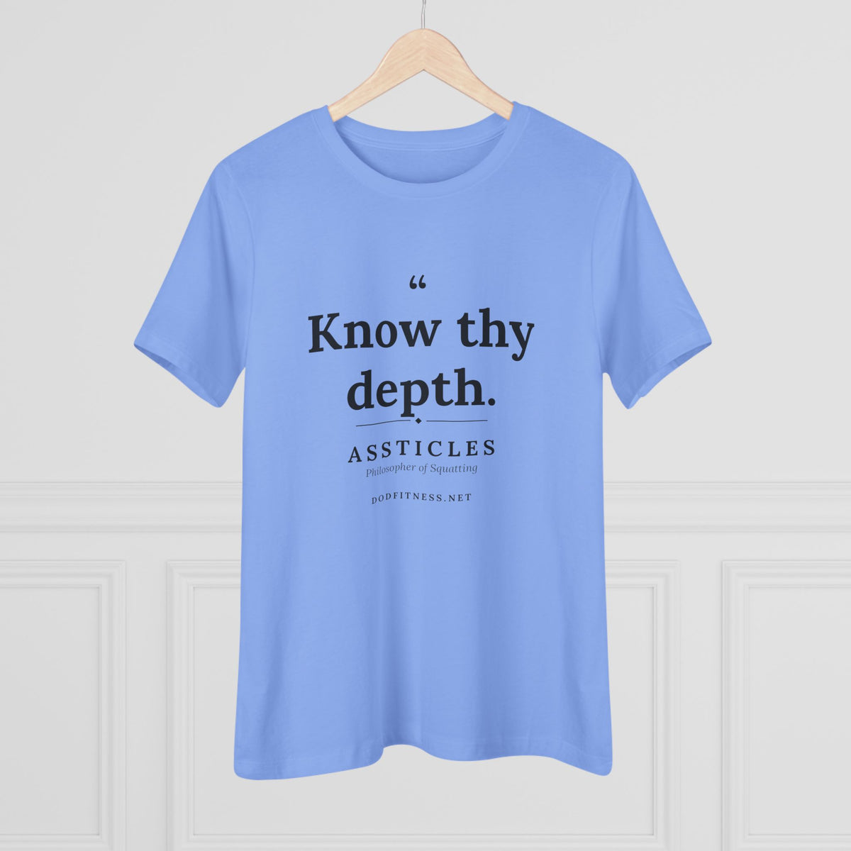 Assticles - Know Thy Depth women's tee in Carolina Blue - funny gym shirt by DoD Fitness