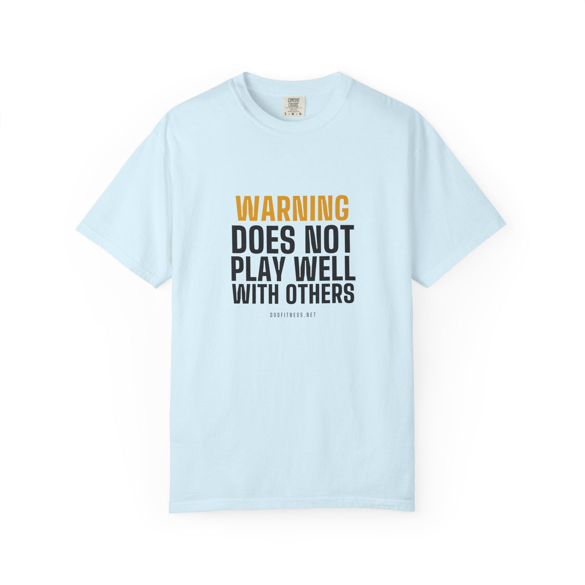 Warning Label men's tee in Chambray - funny gym shirt by DoD Fitness