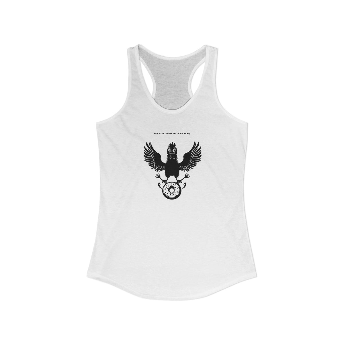 MEAL Team 6 - Operation: Cheat Day women's racerback tank in Solid White - funny gym tank by DoD Fitness