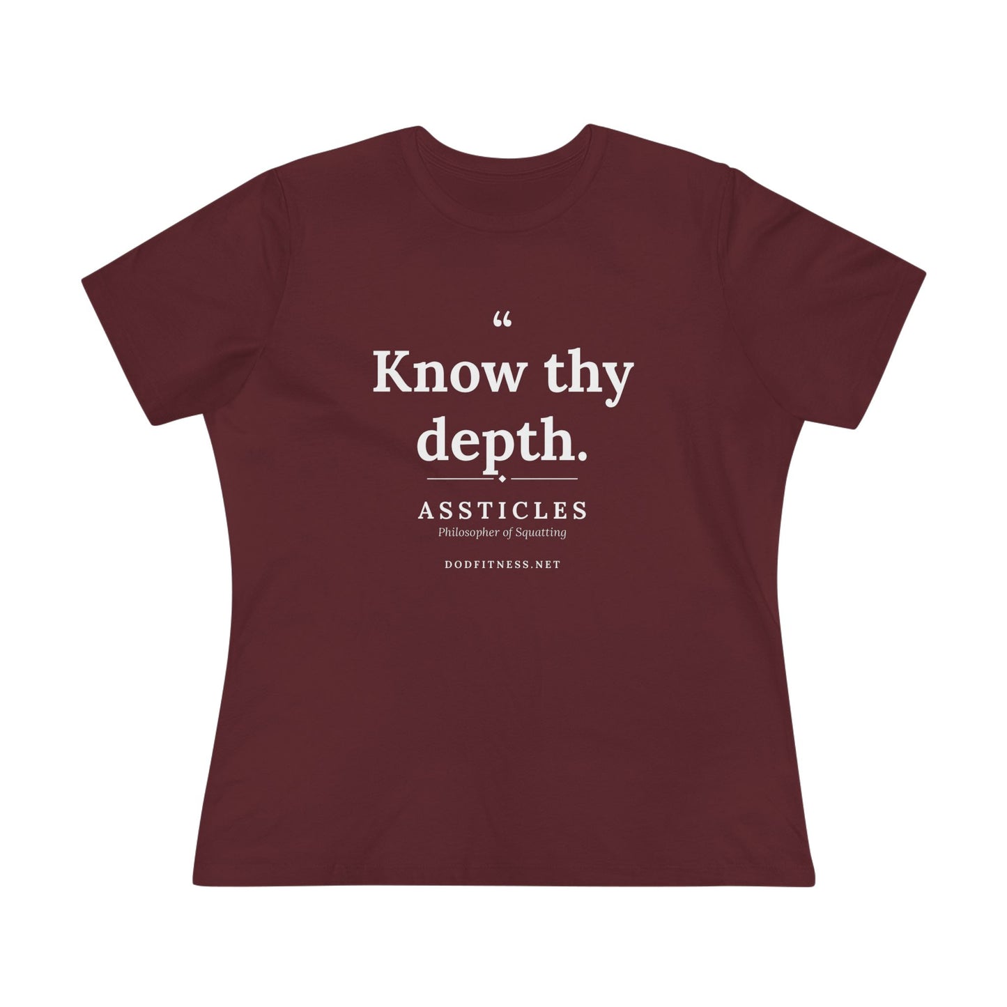 Assticles - Know Thy Depth women's tee - funny gym shirt by DoD Fitness