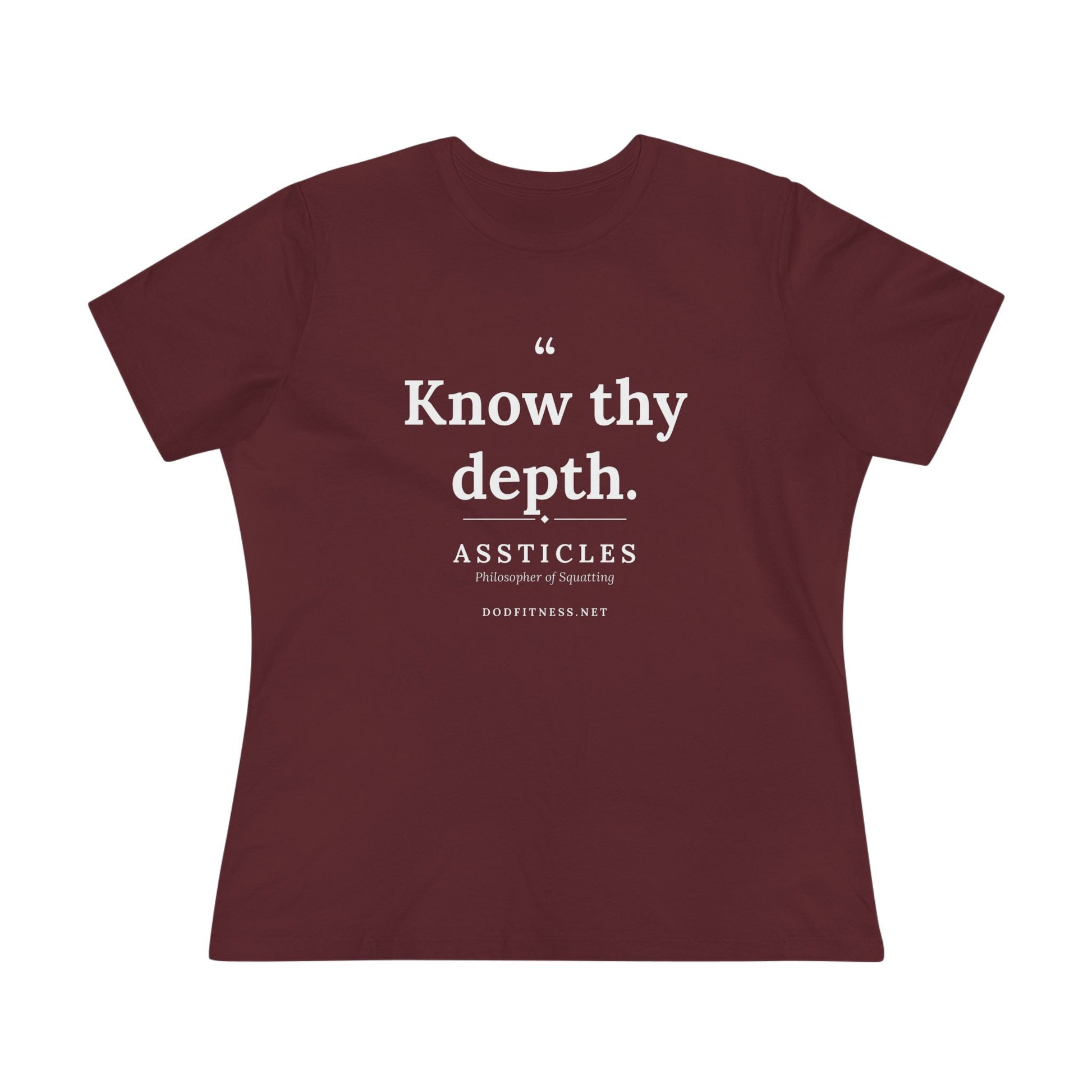 Assticles - Know Thy Depth women's tee - funny gym shirt by DoD Fitness