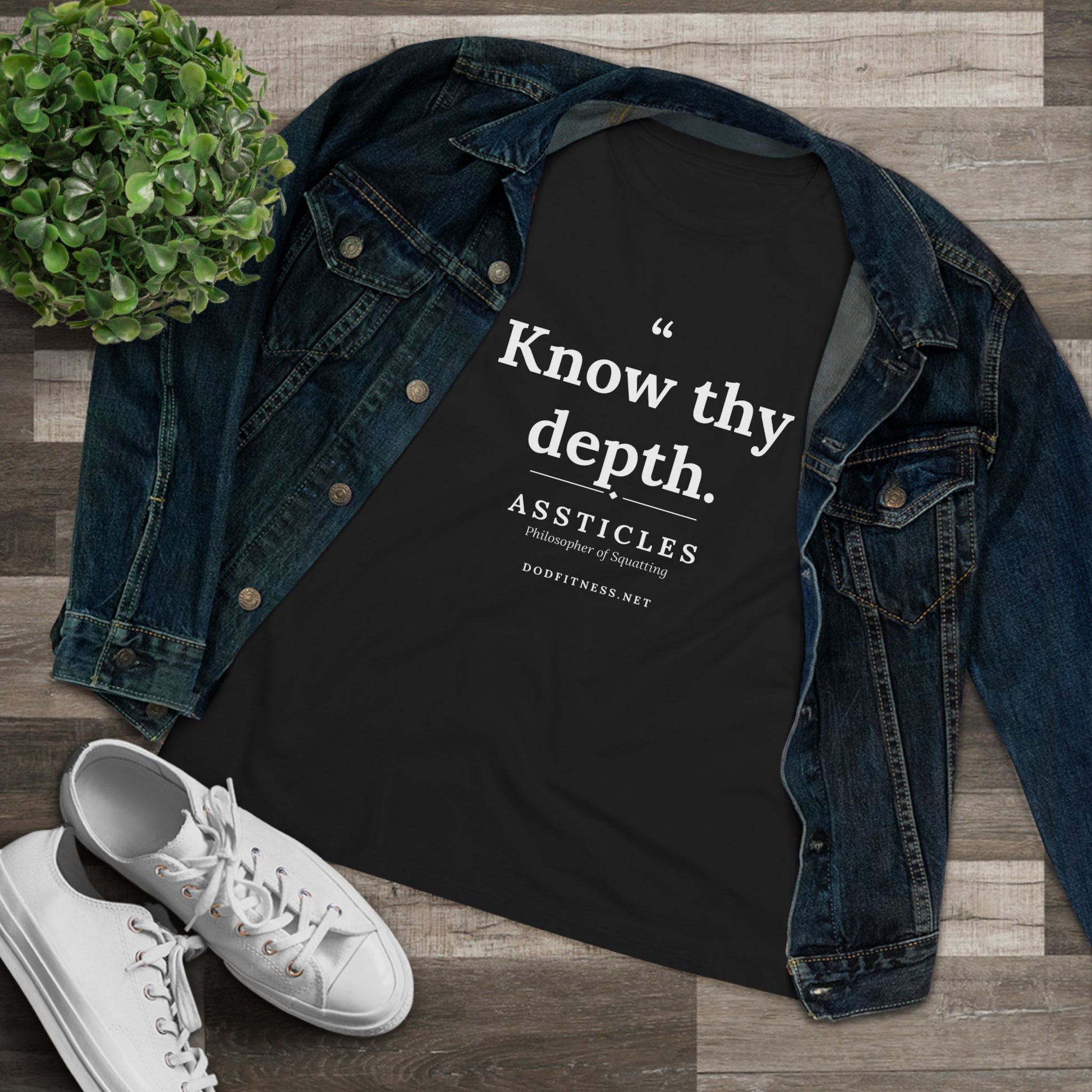 Assticles - Know Thy Depth women's tee - funny gym shirt by DoD Fitness