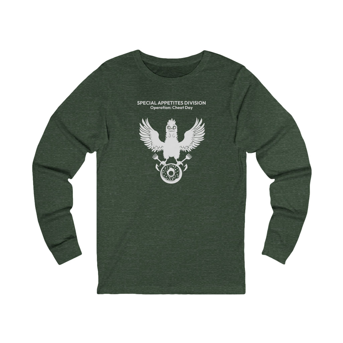 MEAL Team 6 - Operation: Cheat Day long sleeve tee in Heather Forest - funny gym shirt by DoD Fitness