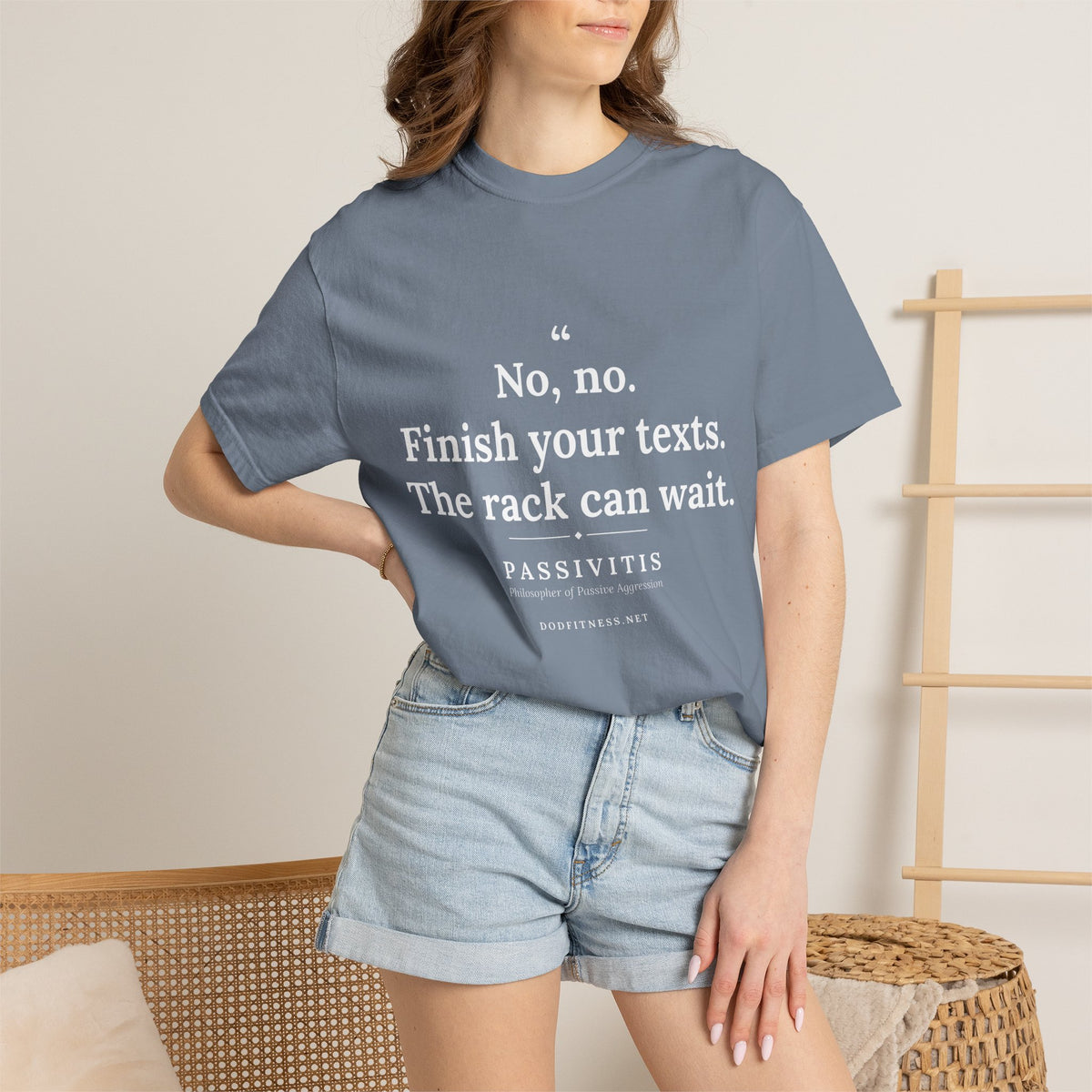 Passivitis - Finish Your Texts men's tee in Blue Jean - funny gym shirt by DoD Fitness
