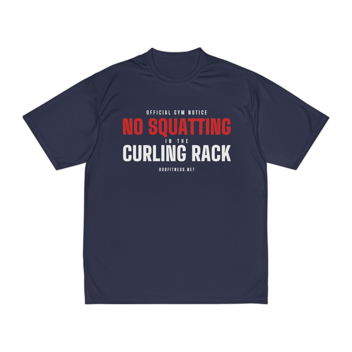 Curling Rack performance tee in Navy - funny gym shirt by DoD Fitness
