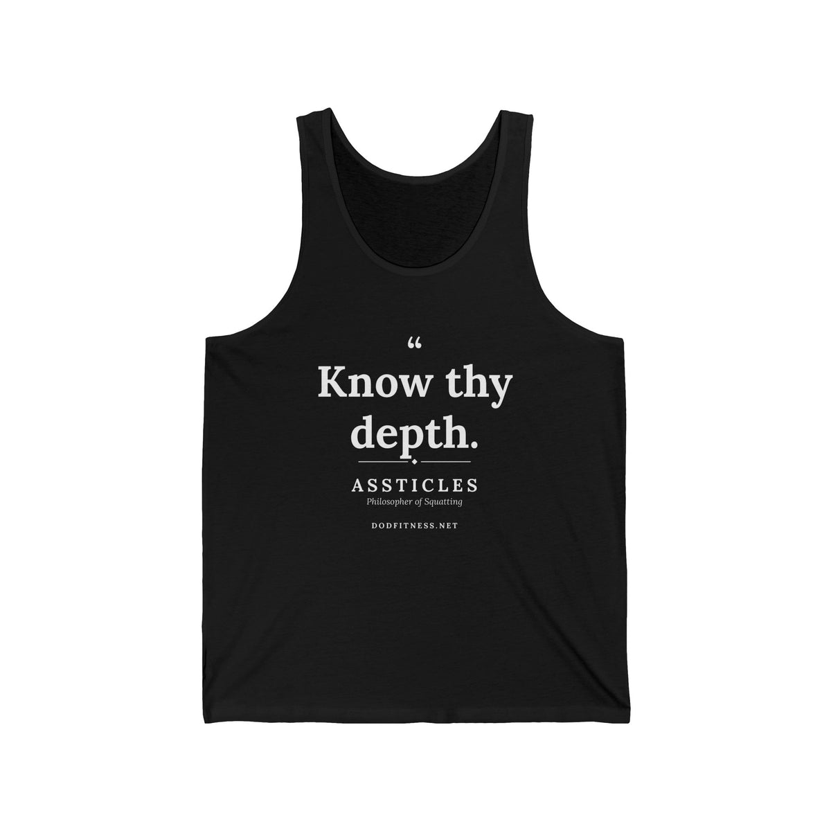 Assticles - Know Thy Depth men's tank in Black - funny gym tank by DoD Fitness