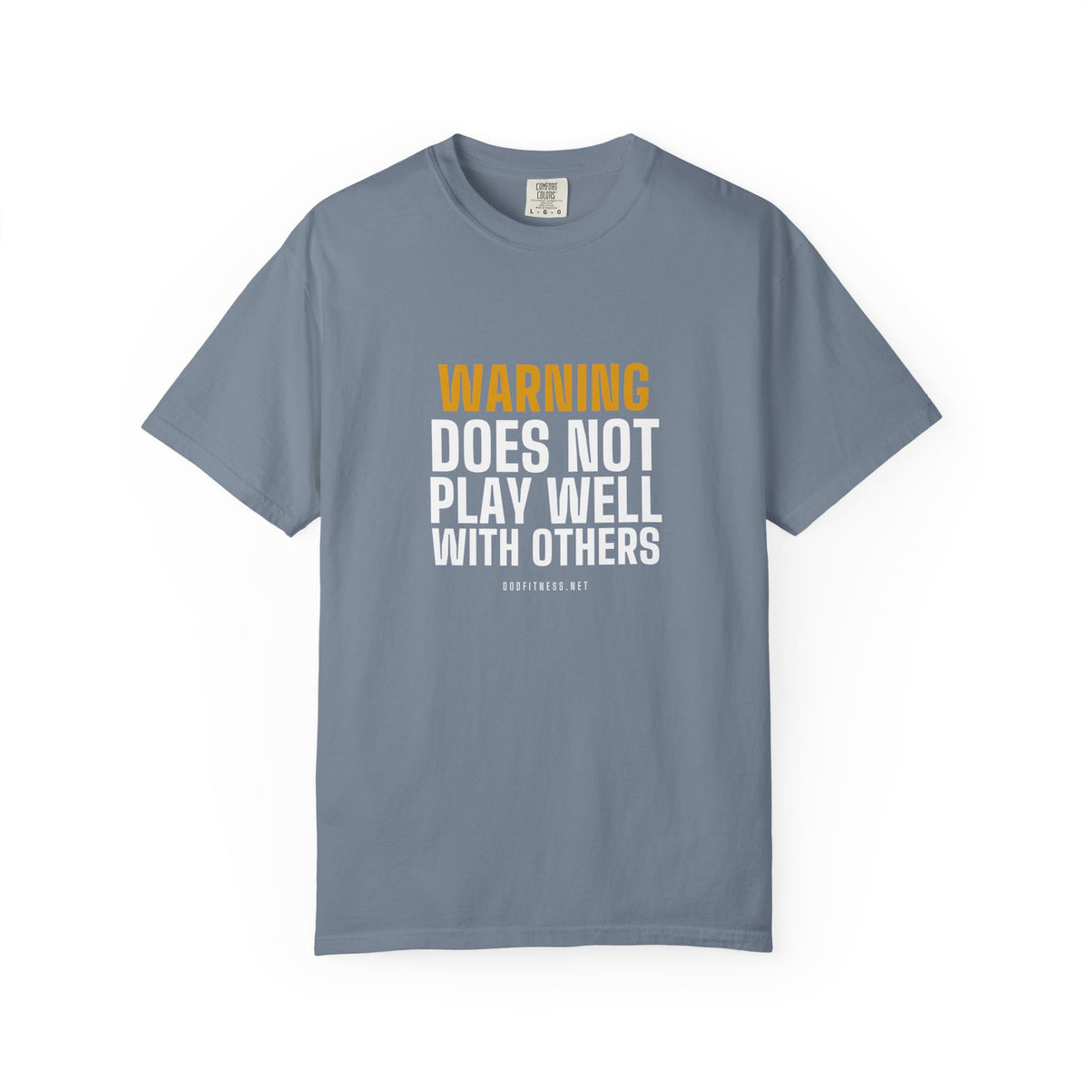 Warning Label men's tee in Blue Jean - funny gym shirt by DoD Fitness