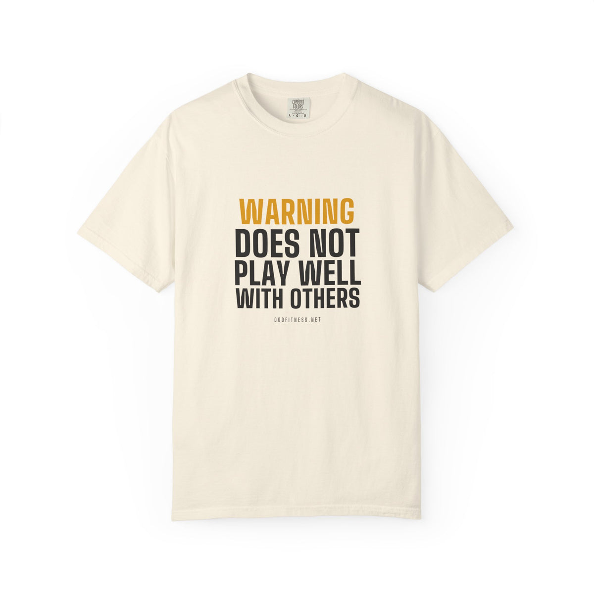 Warning Label men's tee in Ivory - funny gym shirt by DoD Fitness