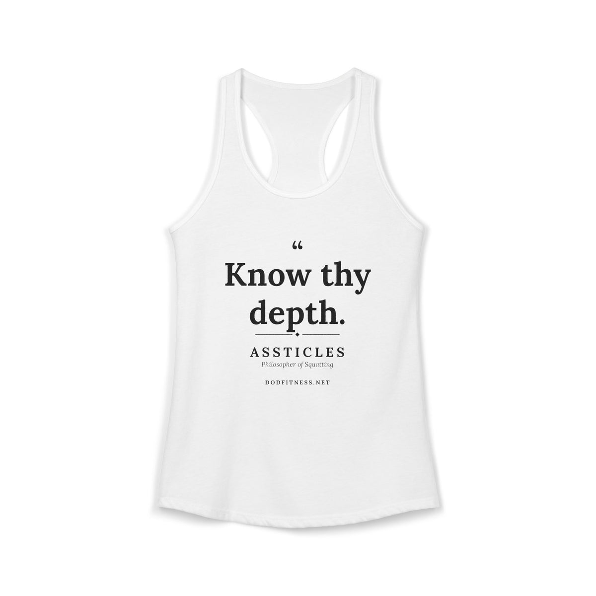 Assticles - Know Thy Depth women's racerback tank - funny gym tank by DoD Fitness