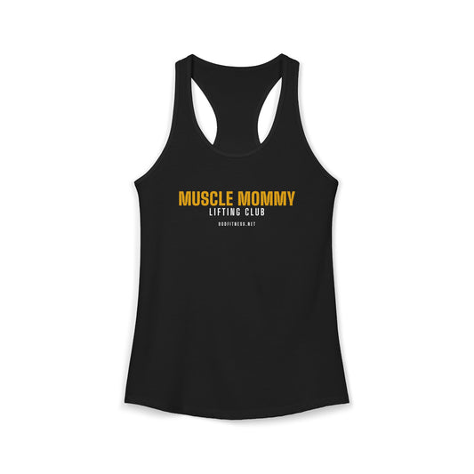 Muscle Mommy women's racerback tank in Solid Black - funny gym tank by DoD Fitness