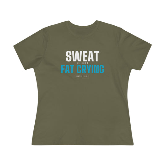 Fat Crying Frown women's tee in Military Green - funny gym shirt by DoD Fitness
