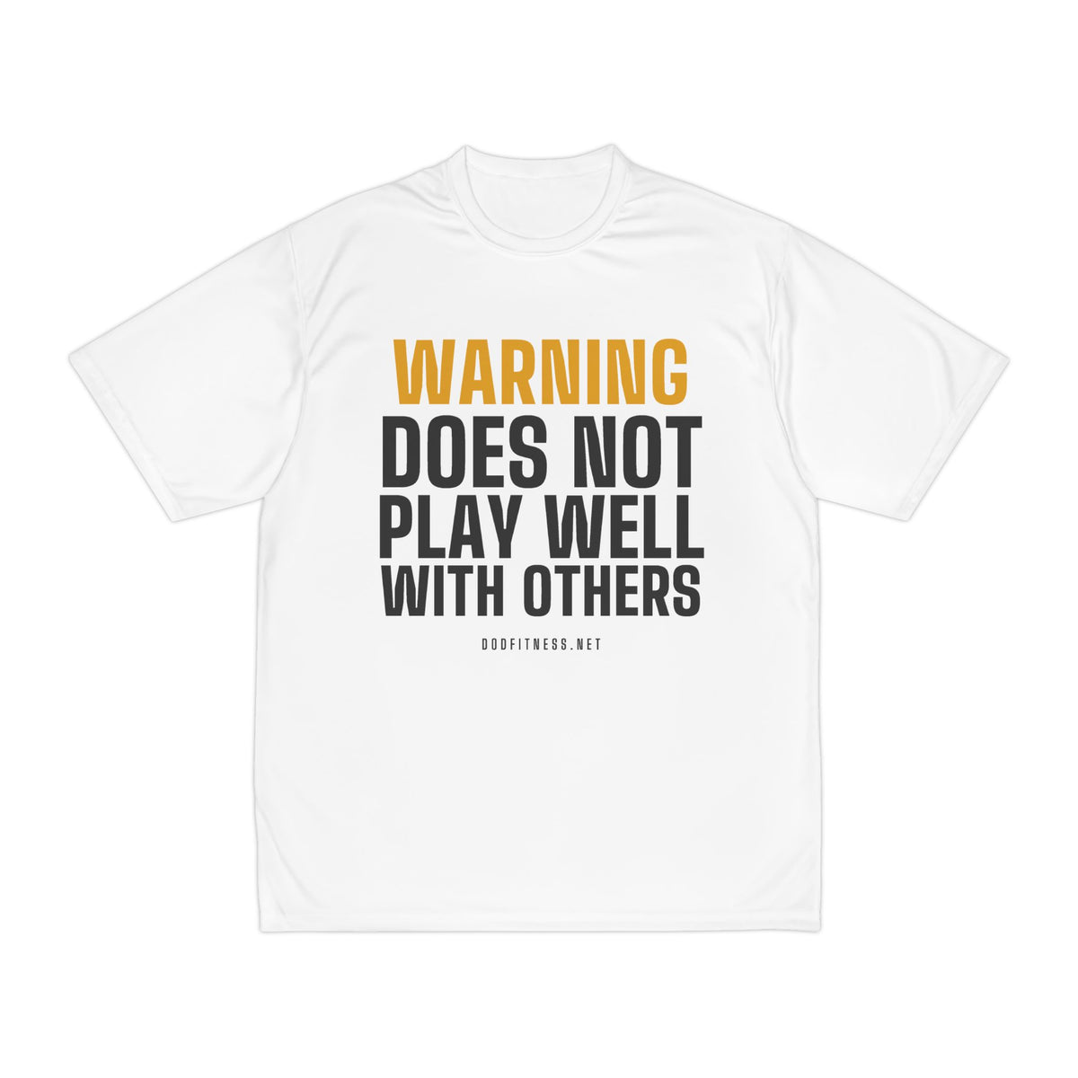 Warning Label performance tee in White - funny gym shirt by DoD Fitness