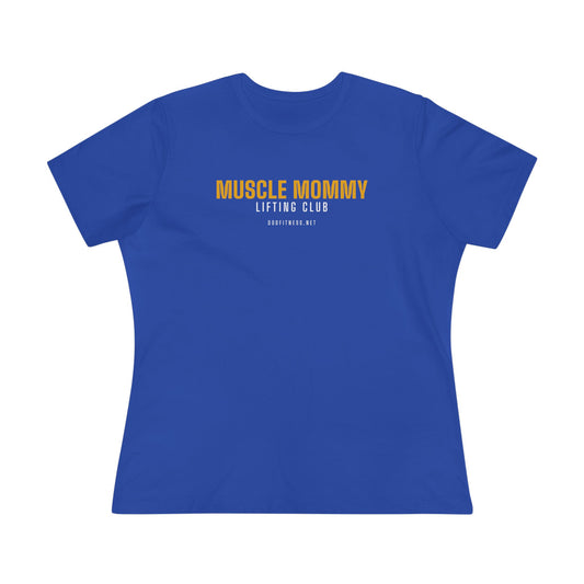 Muscle Mommy women's tee in True Royal - funny gym shirt by DoD Fitness