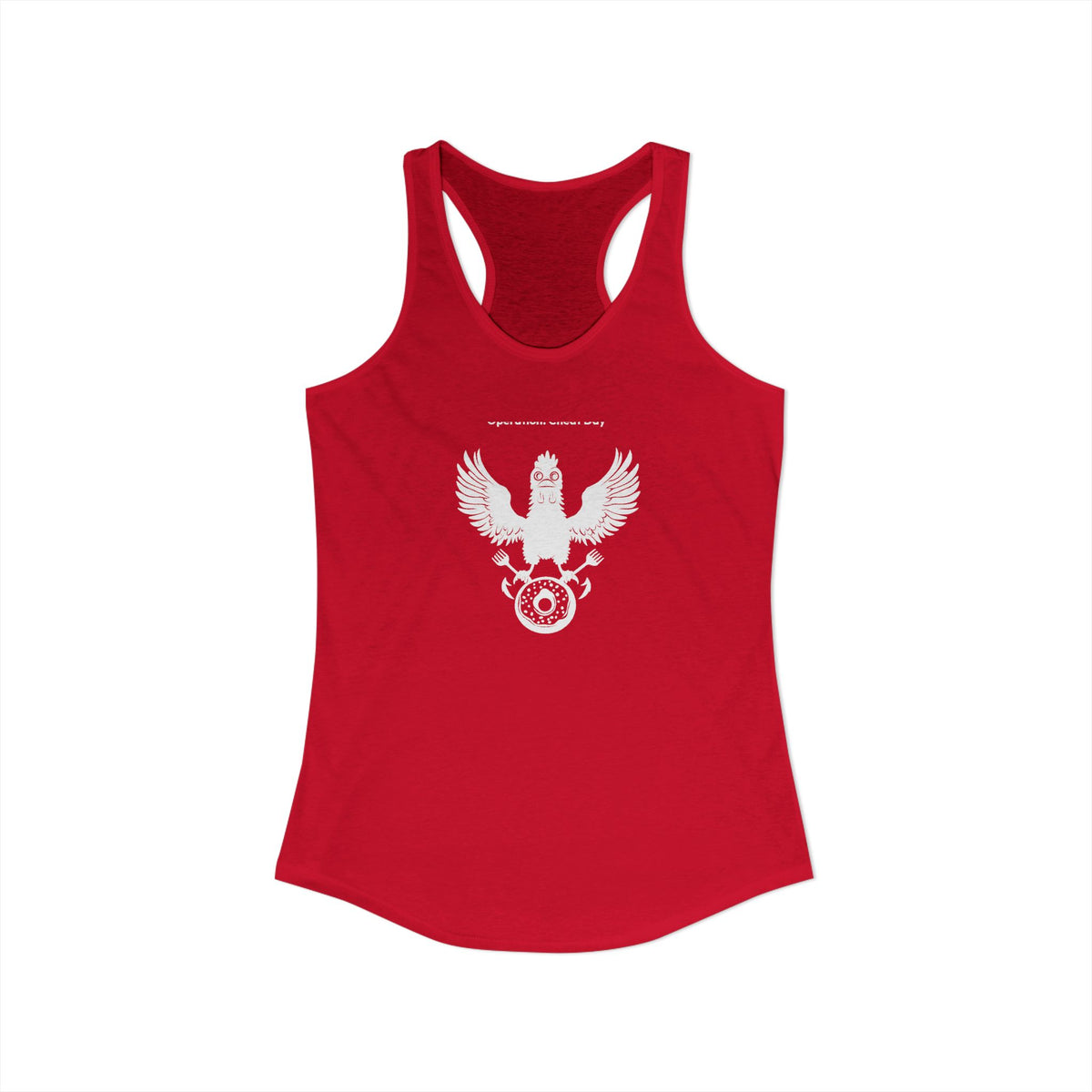MEAL Team 6 - Operation: Cheat Day women's racerback tank in Solid Red - funny gym tank by DoD Fitness