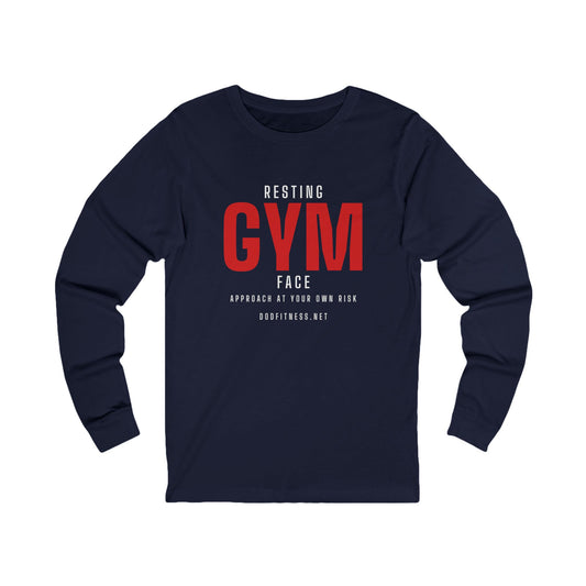 Resting Gym Face long sleeve tee in Navy - funny gym shirt by DoD Fitness