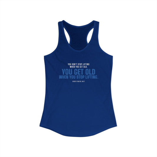 Stop Lifting B women's racerback tank in Solid Royal - funny gym tank by DoD Fitness