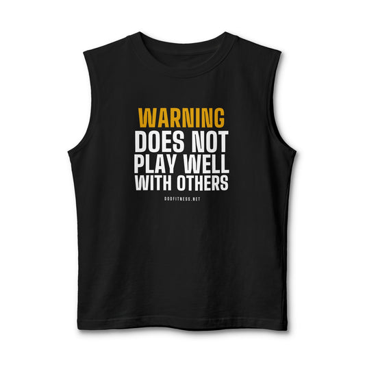 Warning Label stringer tank in Black - funny gym tank by DoD Fitness