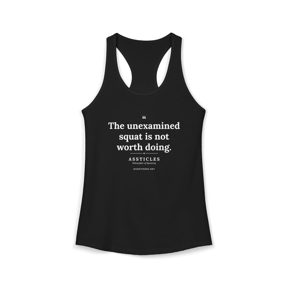 Assticles - The Unexamined Squat women's racerback tank - funny gym tank by DoD Fitness