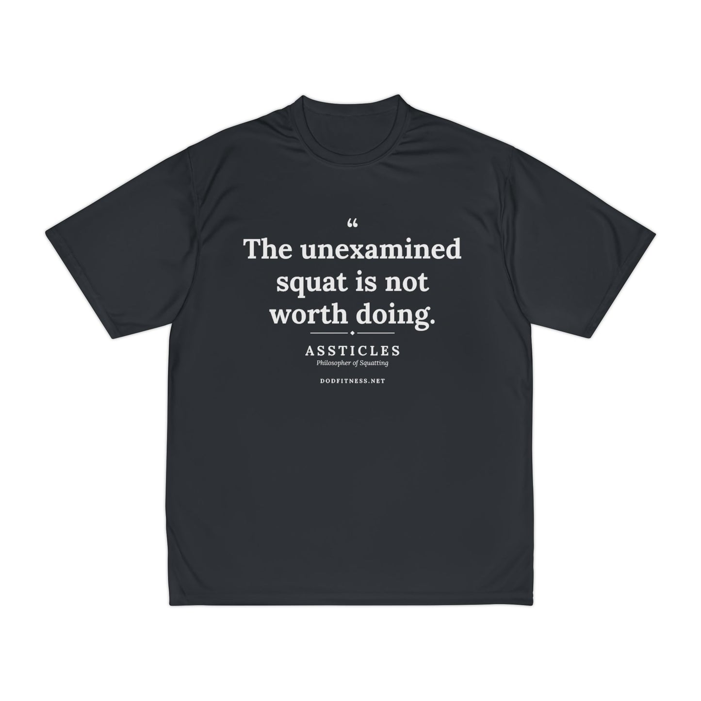 Assticles - The Unexamined Squat performance tee in Black - funny gym shirt by DoD Fitness