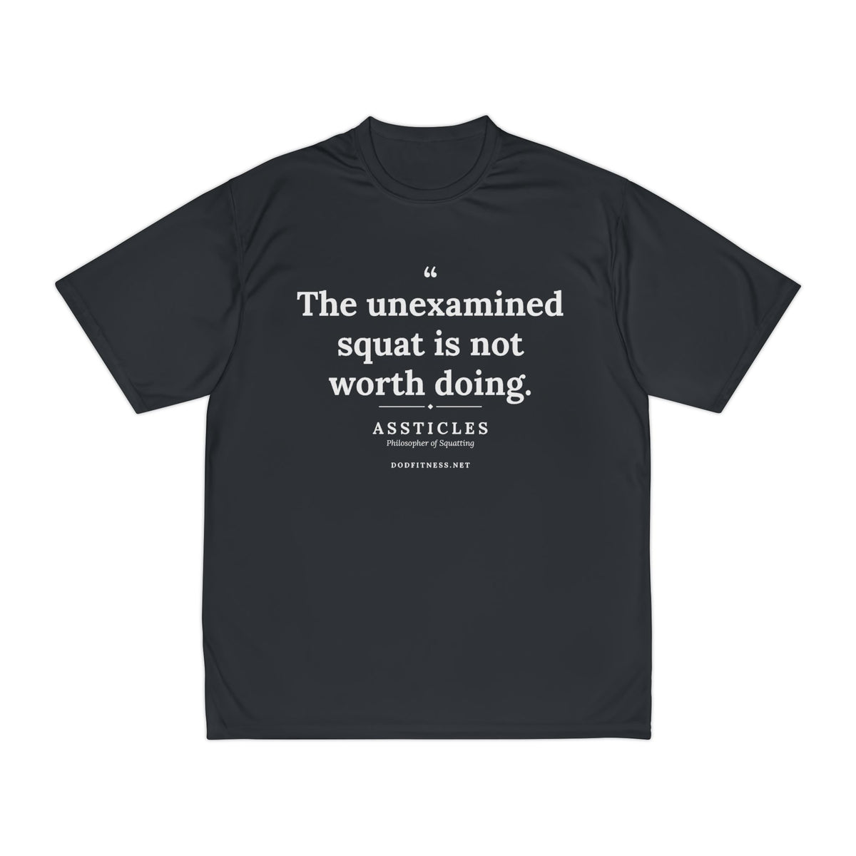 Assticles - The Unexamined Squat performance tee in Black - funny gym shirt by DoD Fitness