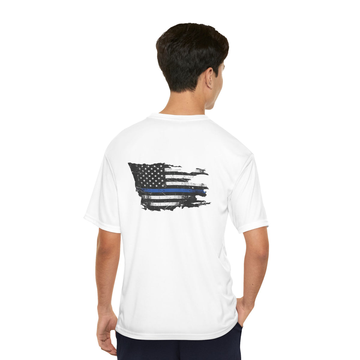 Thin Blue Line moisture wicking shirt - funny gym shirt by DoD Fitness