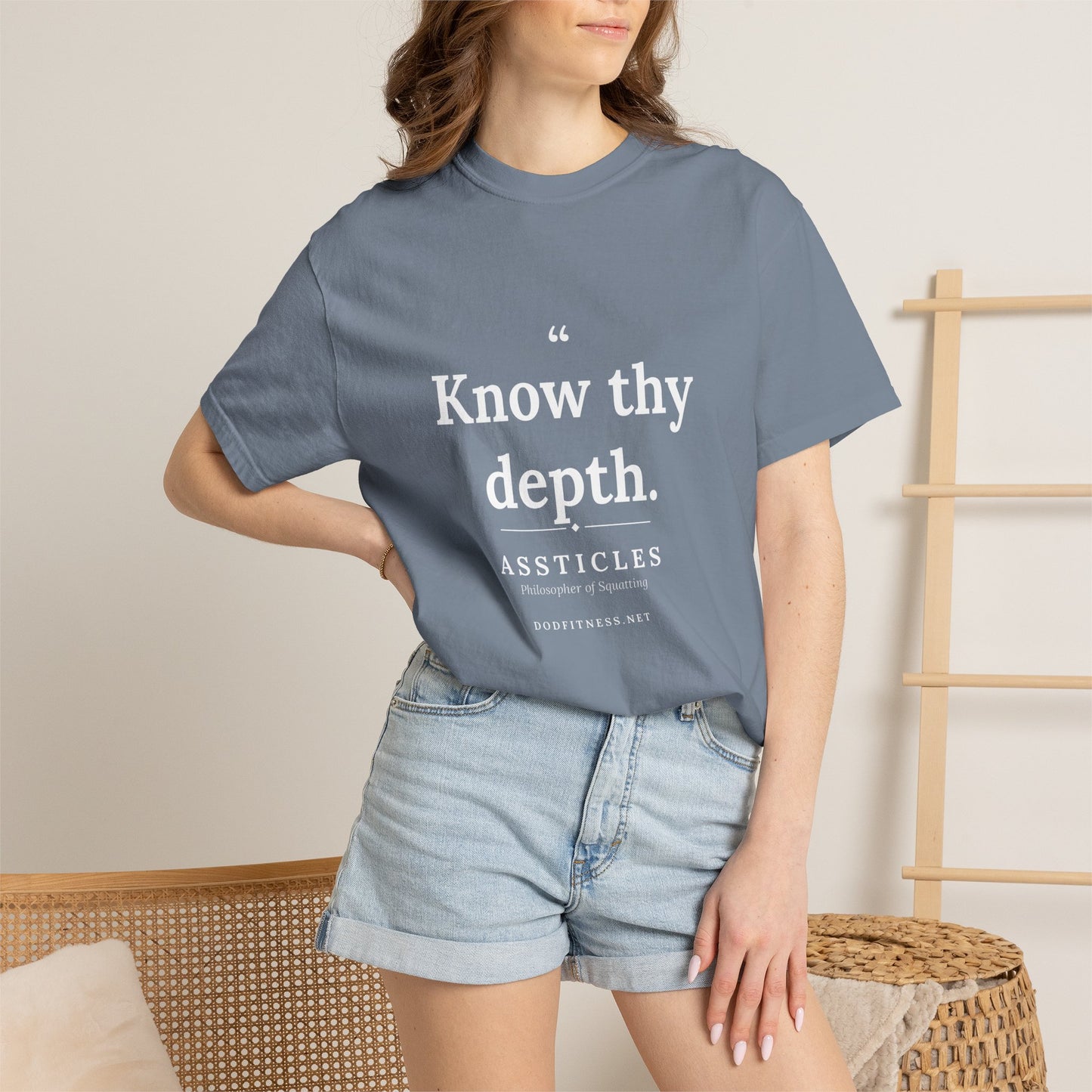 Assticles - Know Thy Depth men's tee in Blue Jean - funny gym shirt by DoD Fitness