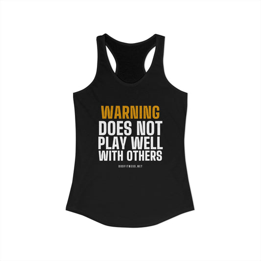 Warning Label women's racerback tank in Solid Black - funny gym tank by DoD Fitness