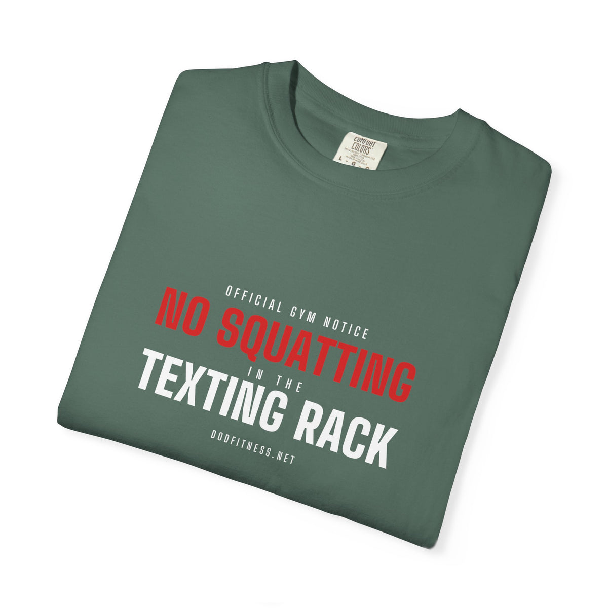 No Squatting Texting Rack men's tee - funny gym shirt by DoD Fitness