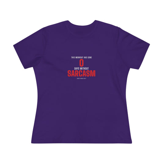 0 Days Sarcasm women's tee in Team Purple - funny gym shirt by DoD Fitness