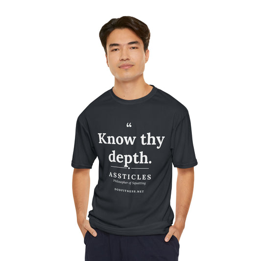 Assticles - Know Thy Depth performance tee in Navy - funny gym shirt by DoD Fitness