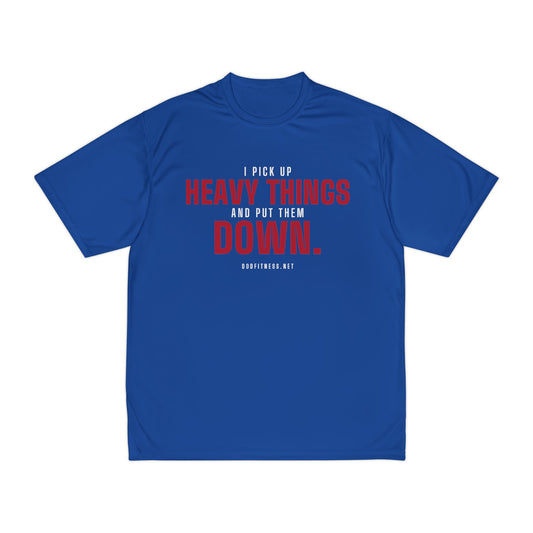 Heavy Things performance tee in Royal - funny gym shirt by DoD Fitness