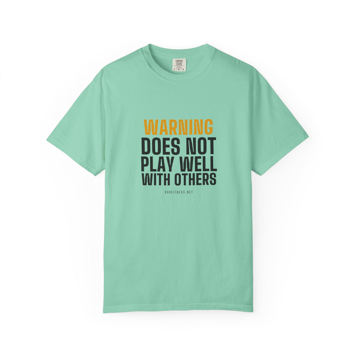 Warning Label men's tee in Island Reef - funny gym shirt by DoD Fitness
