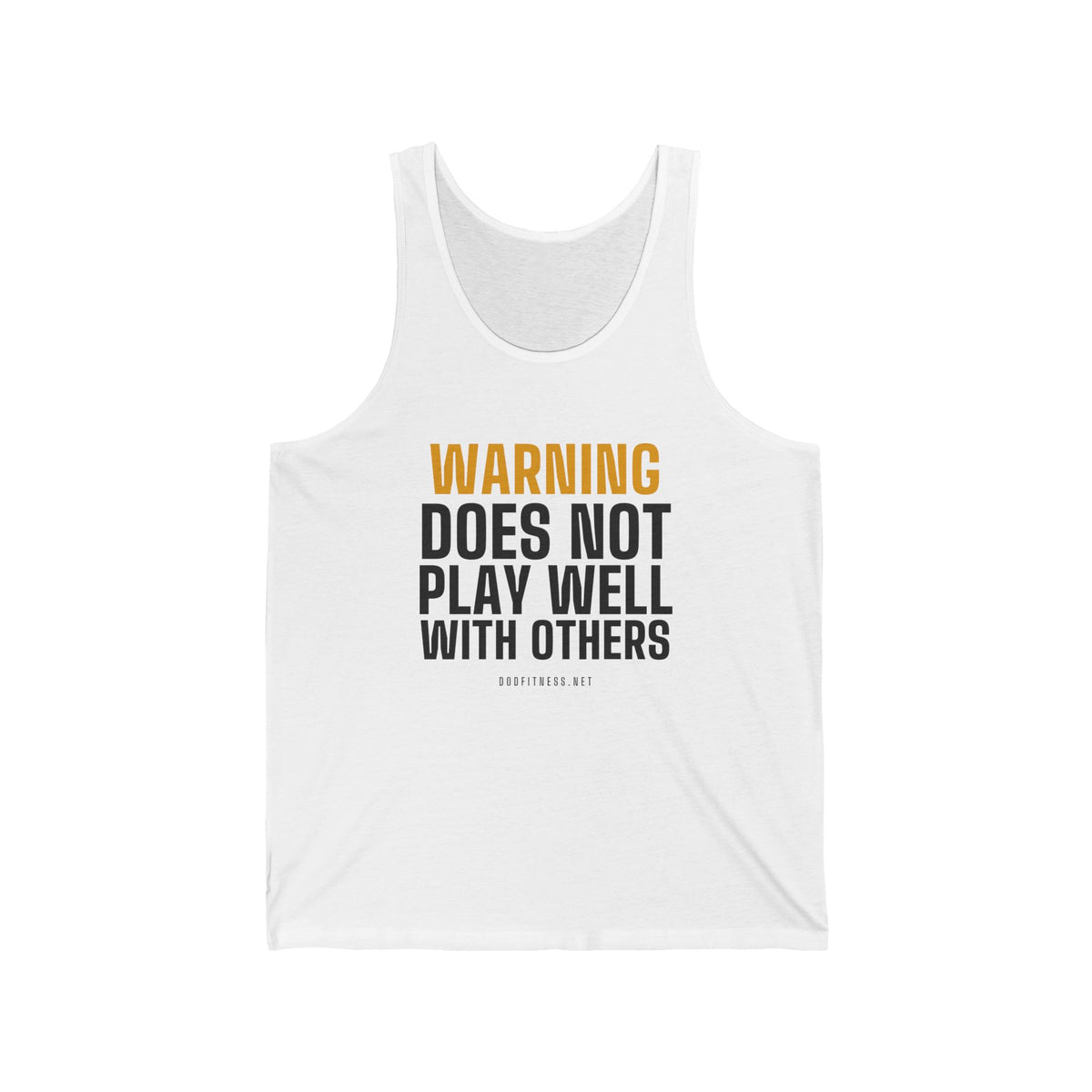 Warning Label men's tank in White - funny gym tank by DoD Fitness