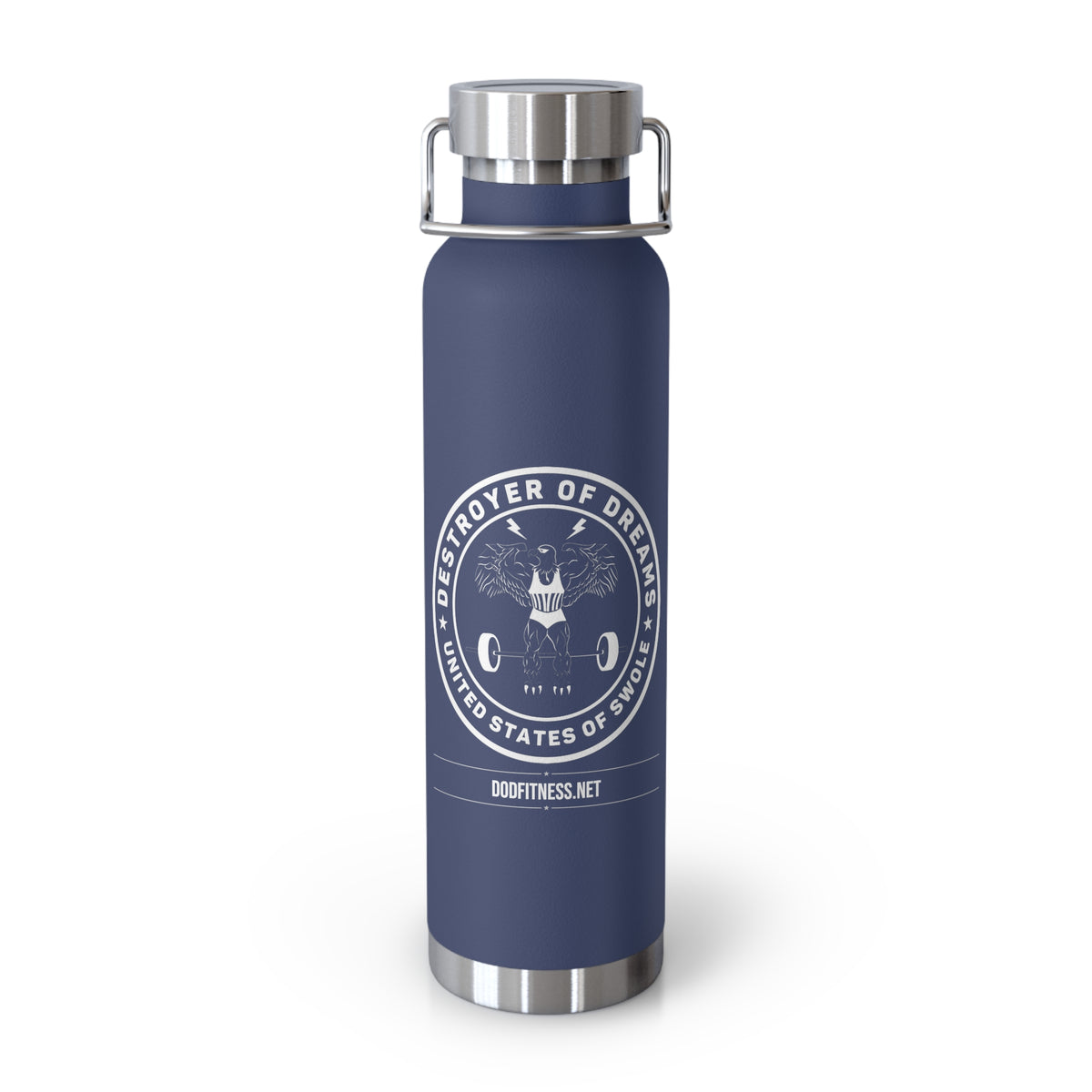 Fitness Logo Water Bottle — 22oz Copper Vacuum Insulated Sports Bottle apparel in Navy - funny gym apparel by DoD Fitness