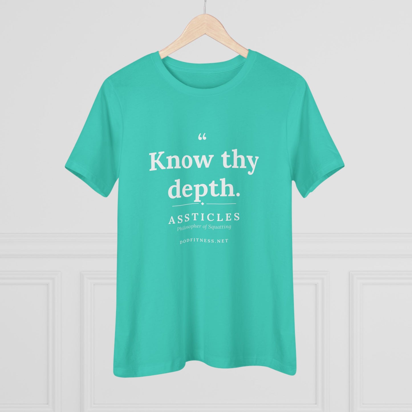 Assticles - Know Thy Depth women's tee in Teal - funny gym shirt by DoD Fitness