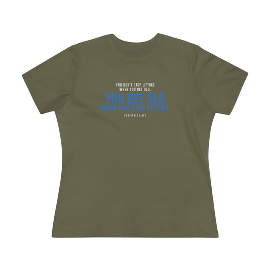 Stop Lifting B women's tee in Vintage Brown - funny gym shirt by DoD Fitness