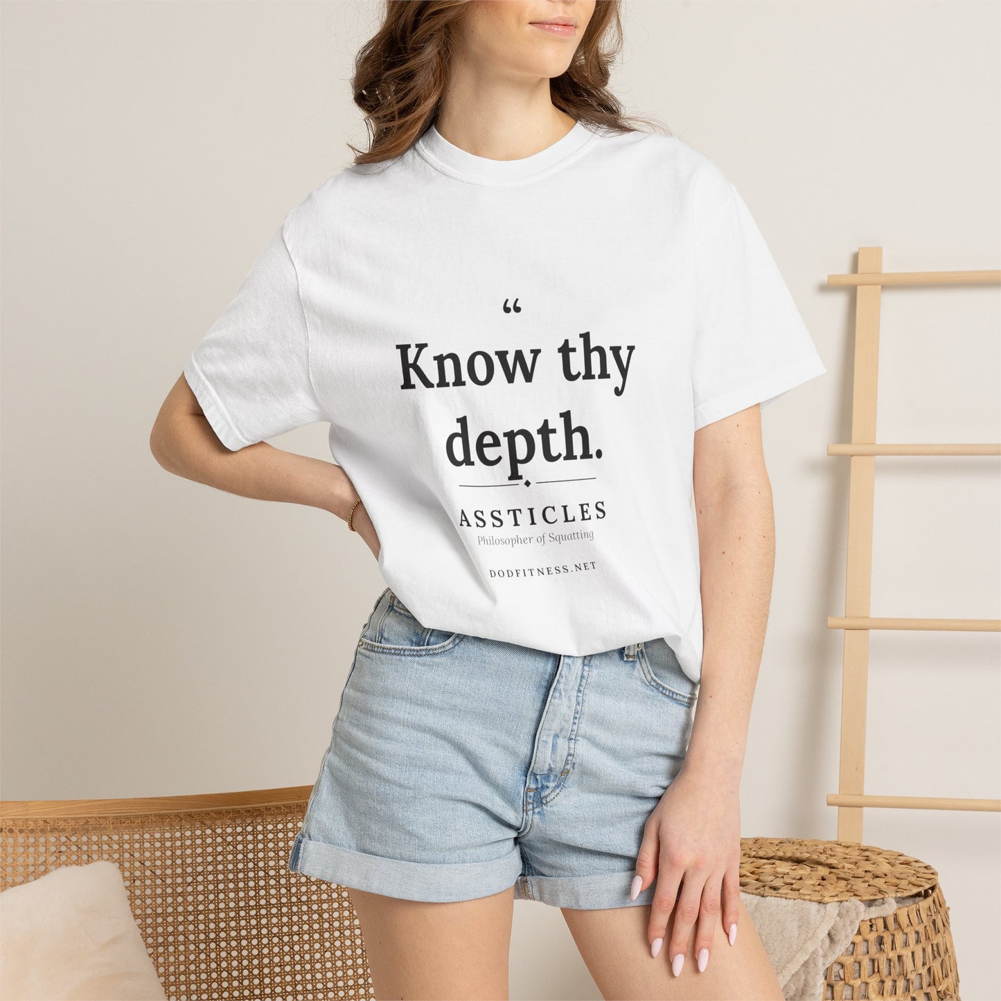 Assticles - Know Thy Depth men's tee in White - funny gym shirt by DoD Fitness