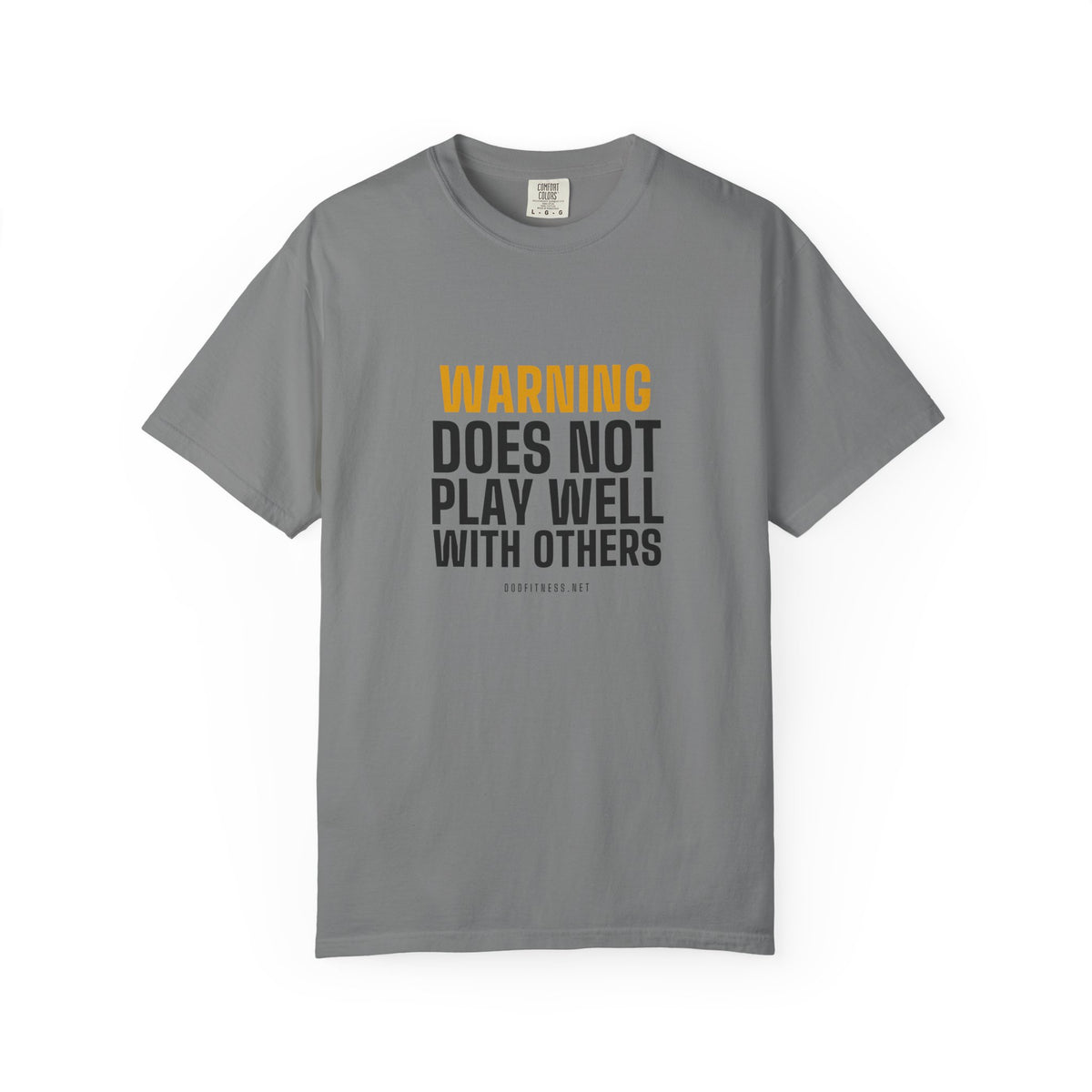 Warning Label men's tee in Grey - funny gym shirt by DoD Fitness