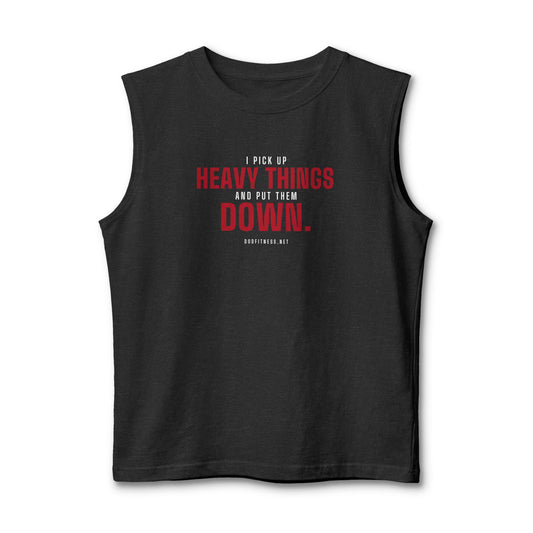Heavy Things stringer tank in Dark Grey Heather - funny gym tank by DoD Fitness