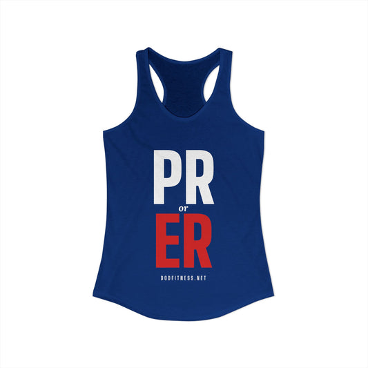 PR or ER women's racerback tank in Solid Midnight Navy - funny gym tank by DoD Fitness