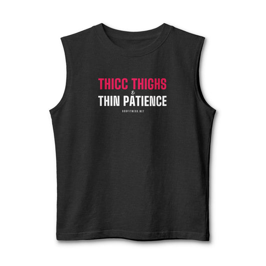 Thicc Thighs stringer tank in Dark Grey Heather - funny gym tank by DoD Fitness