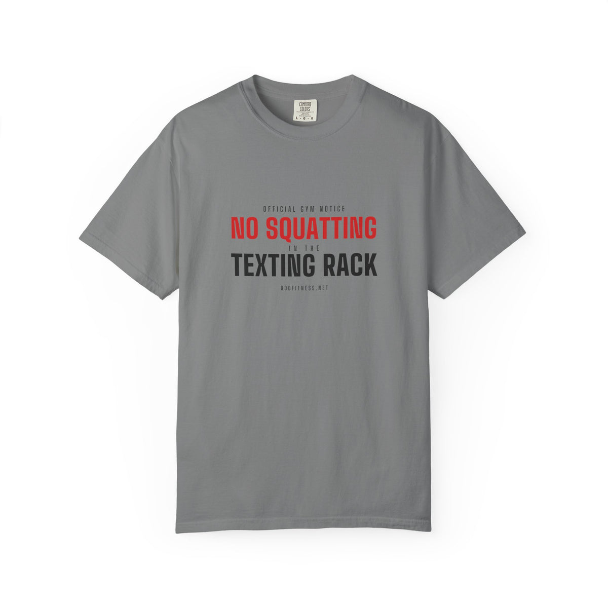No Squatting Texting Rack men's tee in Light Green - funny gym shirt by DoD Fitness